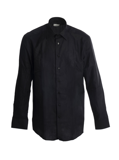 Shop Etro Camouflying Jacquard Cotton Shirt In Black