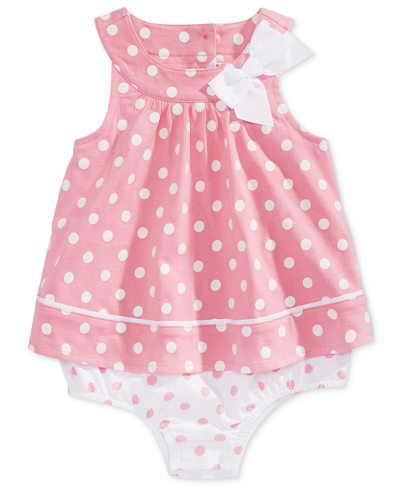 Shop First Impressions Baby Girls Dot-print Cotton Sunsuit, Created For Macy's In Pink/white