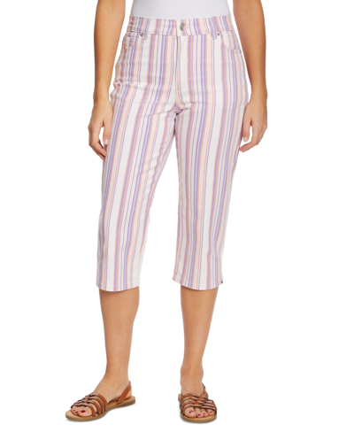 Shop Gloria Vanderbilt Amanda Striped Capri Jeans In Ribbon Pink Screen Print