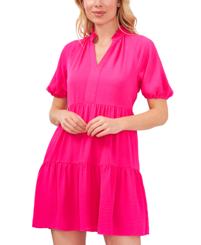 Shop Cece Women's Short Sleeve Tiered V-neck Baby Doll Dress In Bright Rose