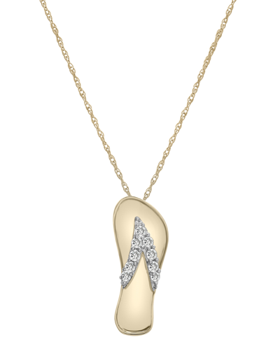 Wrapped Diamond Flip Flop Sandal Pendant Necklace (1/8 Ct. T.w.) In 10k Gold, 16" + 2" Extender, Created For In Yellow Gold
