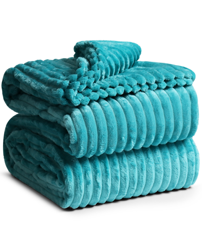 Shop Nestl Bedding Cut Plush Lightweight Super Soft Luxury Bed Throw, 50" X 60" In Teal Blue