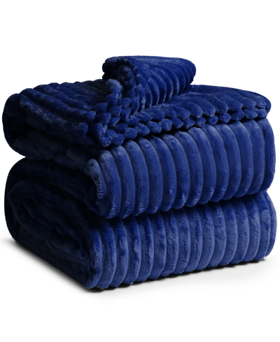 Shop Nestl Bedding Cut Plush Lightweight Super Soft Luxury Bed Throw, 50" X 60" In Navy Blue