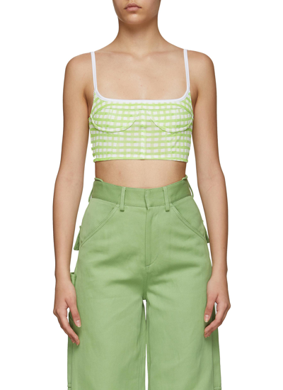Shop Jacquemus 'melo' Gingham Crop Camisole In Green