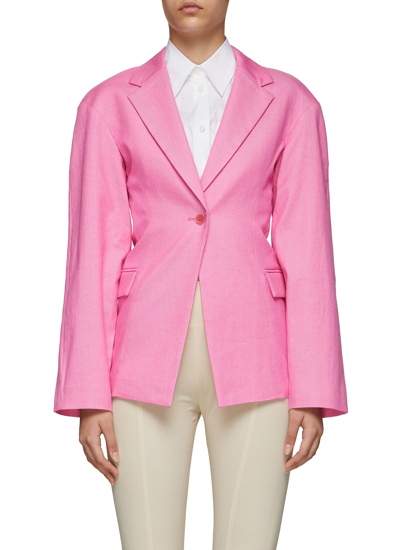 Shop Jacquemus 'fresa' Oversized Padded Shoulder Blazer In Pink