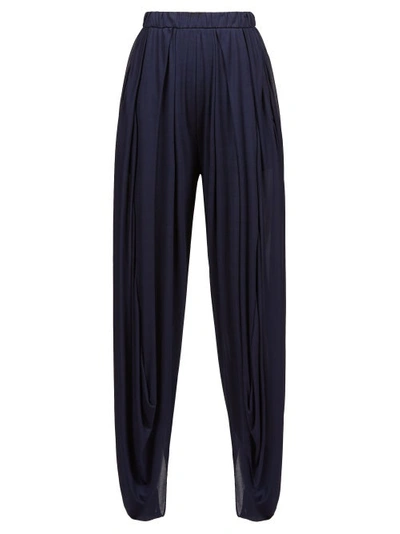 Loewe High Waist Fluid Viscose Draped Pants In Navy | ModeSens