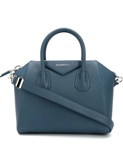 Givenchy Small Antigona Bag In Navy Textured-leather In Mineral Blue