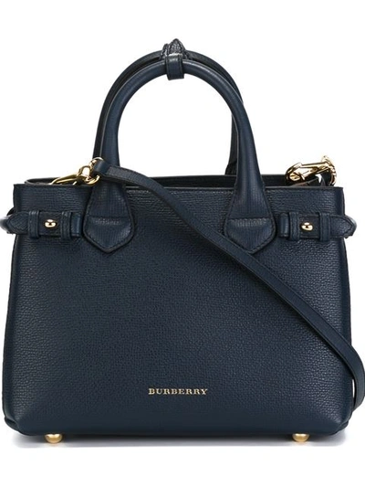 Burberry The Small Banner In Leather And House Check In Ink Blue
