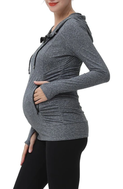 Shop Kimi And Kai Momo Ruched Zip Maternity Hoodie In Dark Heather Gray