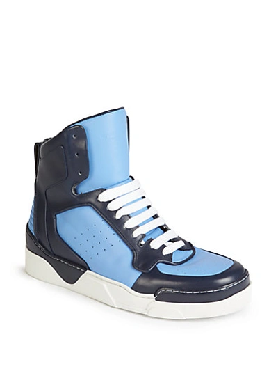 Givenchy Tyson New Leather High-top Sneakers In Navy-blue  display picture 1