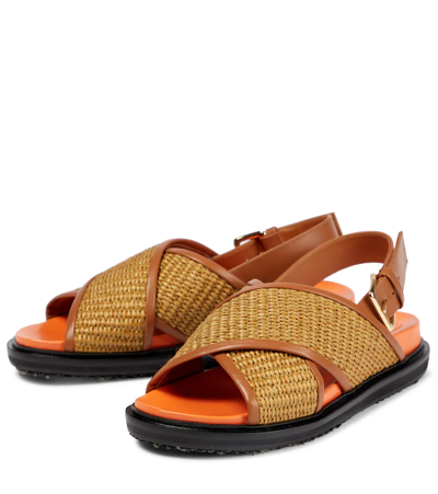 Shop Marni Fussbett Raffia Sandals In Raw Siena/dust Apricot