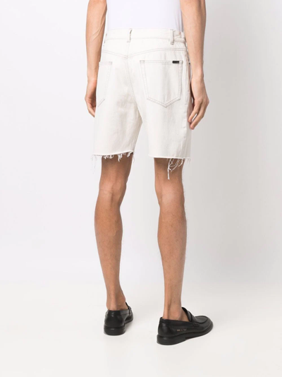 Shop Saint Laurent Frayed-hem Denim Shorts In Neutrals