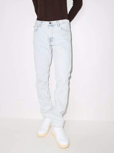 Shop Off-white Diag-stripe Print Slim Fit Jeans In Blue