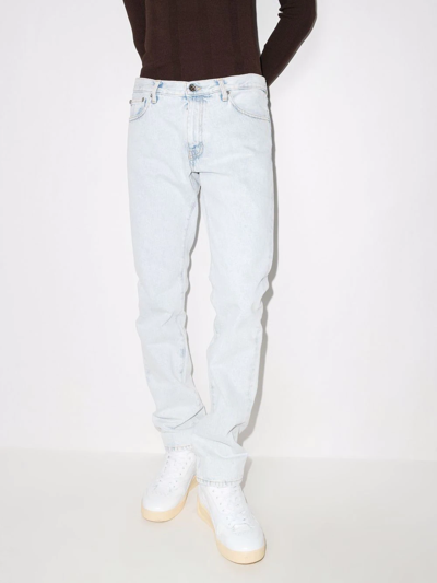 Off-white Diag-stripe Print Slim Fit Jeans In Blue