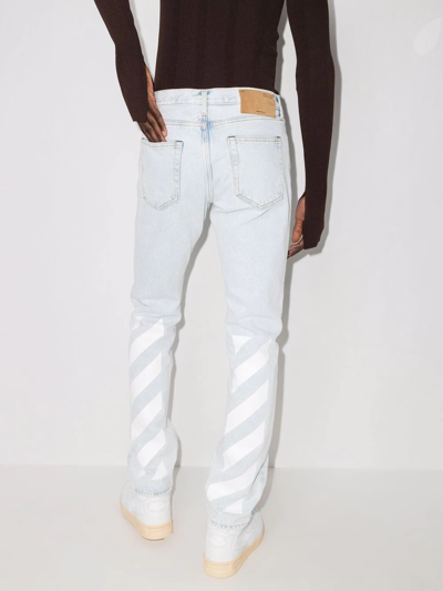 Shop Off-white Diag-stripe Print Slim Fit Jeans In Blue