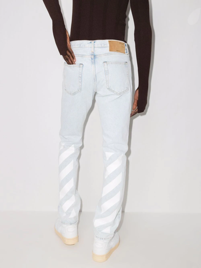 Off-white Diag-stripe Print Slim Fit Jeans In Blue