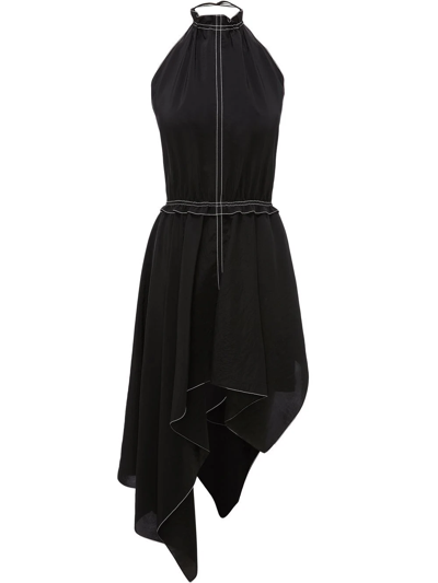 Shop Jw Anderson Asymmetric Halterneck Midi Dress In Black