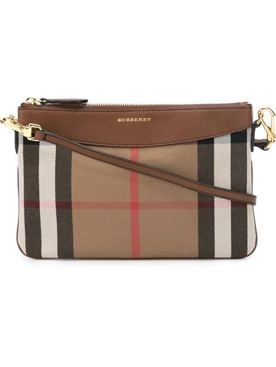 Burberry House Check And Leather Clutch Bag - Brown