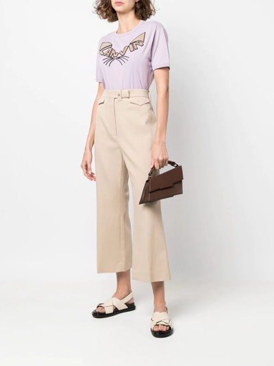 Shop Lanvin Cropped Flared-leg Trousers In Neutrals