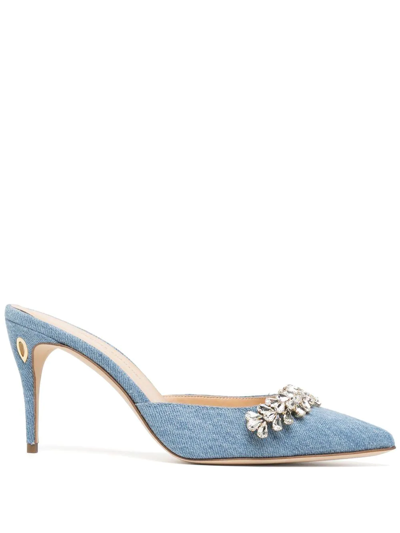 Shop Jennifer Chamandi Crown Jewel Mules In Blau