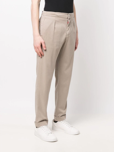 Shop Kiton Tapered Chino Trousers In Nude