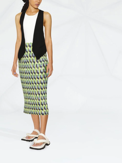 Shop Issey Miyake Geometric-print Midi Skirt In Gelb