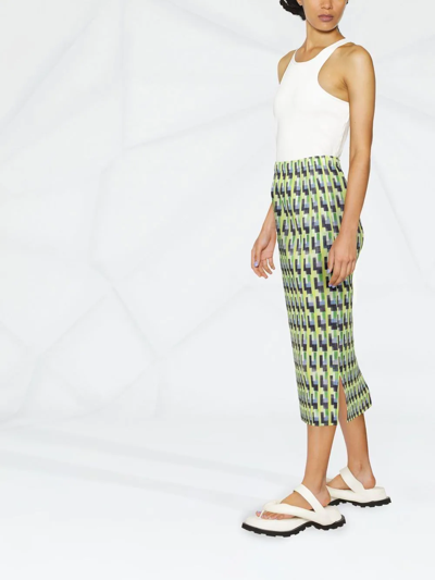 Shop Issey Miyake Geometric-print Midi Skirt In Gelb