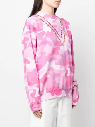 Collina Strada Camouflage-print Crystal-embellished Sweatshirt In Rosa