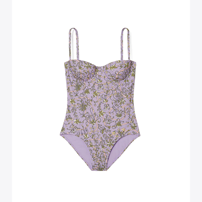 Shop Tory Burch Printed Underwire One-piece Swimsuit In Lilac Garden Medallion