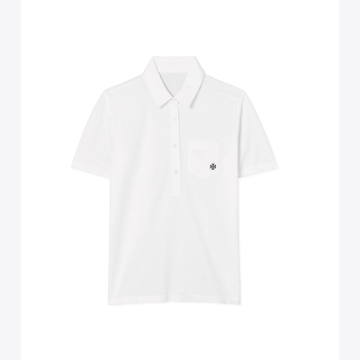 Shop Tory Sport Tory Burch Mercerized Cotton Polo In Snow White/tory Navy