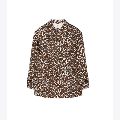 Shop Tory Burch Reversible Printed Jacket In Reva Leopard / Beige
