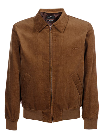 Shop Apc A.p.c. Zipped Corduroy Jacket In Brown