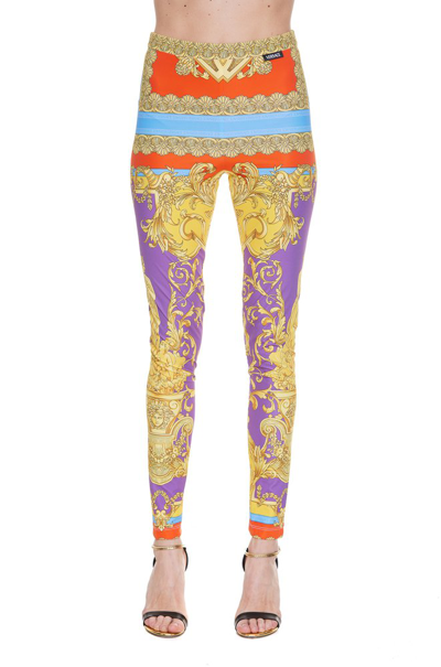 Shop Versace High Waisted Baroque Print Leggings In Multi