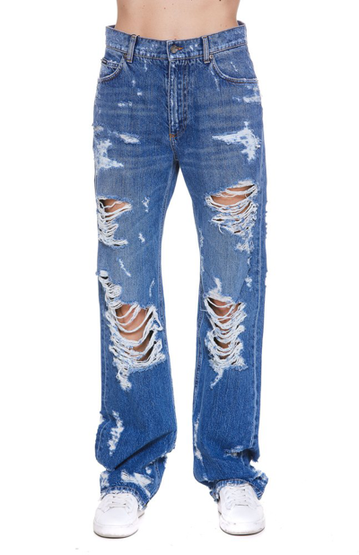 Shop Dolce & Gabbana Distressed Straight Leg Jeans In Blue