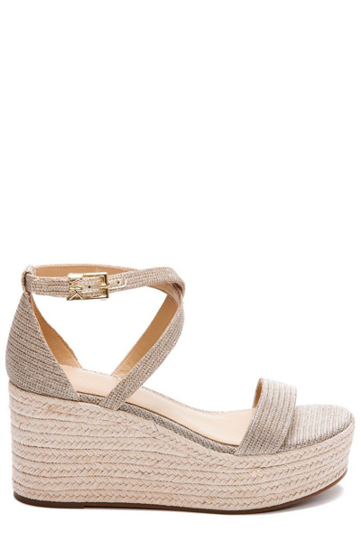 Shop Michael Michael Kors Serena Ankle Strap Wedge Sandals In Gold