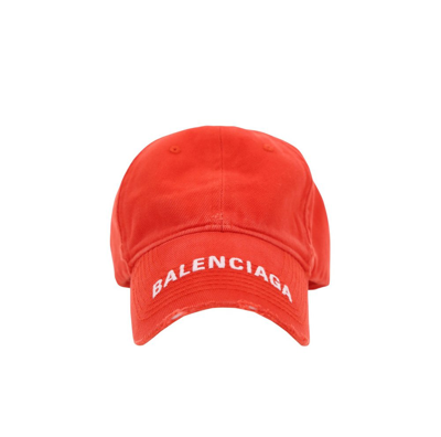 Shop Balenciaga Logo Printed Distressed Baseball Cap In Orange