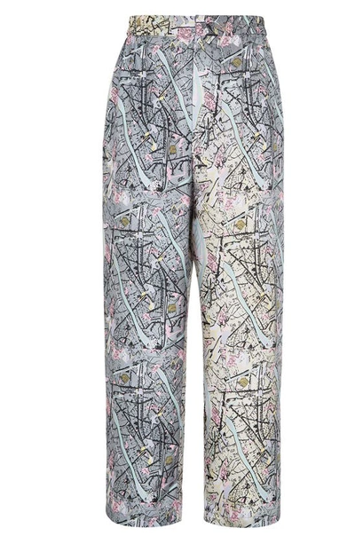 Shop Fendi Map Print Silk Pants In Rock