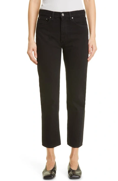 Shop Totême Twisted Seam High Waist Straight Leg Jeans In Black