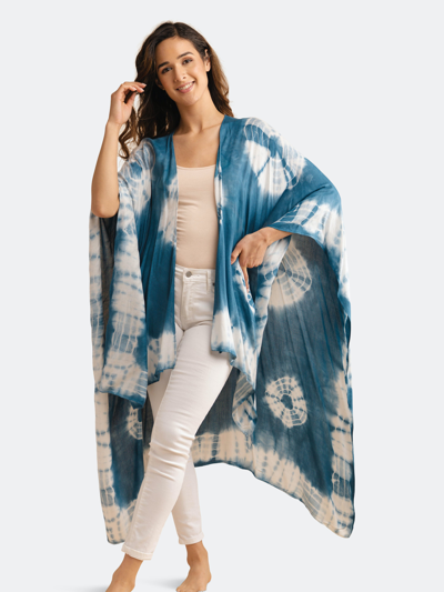 Shop Saachi Style Printed Viscose Poncho In Blue