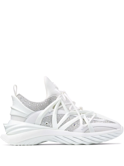 Shop Jimmy Choo Cosmos Crystal-embellished Sneakers In White