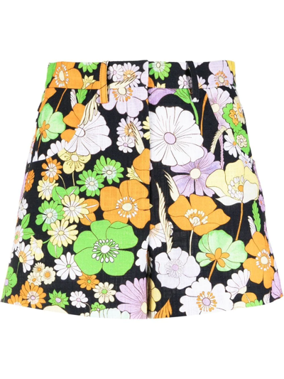 Shop Maje Floral-print High-waisted Shorts In Schwarz