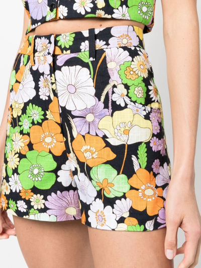 Shop Maje Floral-print High-waisted Shorts In Schwarz