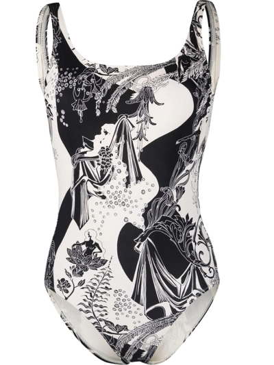 Shop Tory Burch Graphic-print Swimsuit In Weiss