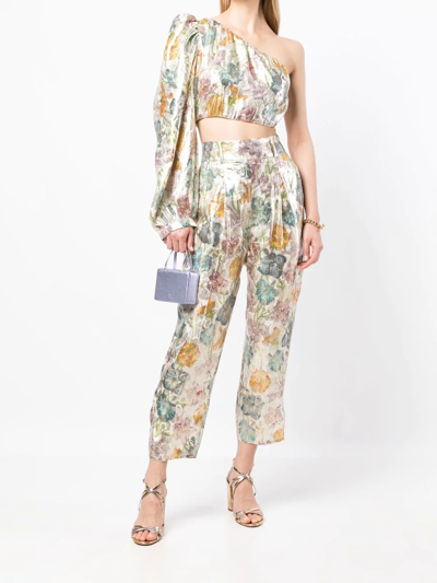 Shop Hayley Menzies Shimmering Bonita Silk Jacquard Tailored Trousers In Mehrfarbig