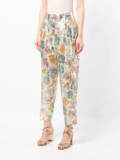 Shop Hayley Menzies Shimmering Bonita Silk Jacquard Tailored Trousers In Mehrfarbig