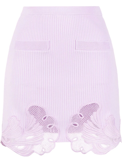 Shop Self-portrait Mesh-detail Knitted Miniskirt In Violett