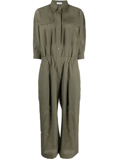 Brunello Cucinelli Perforated Straight-leg Jumpsuit In Grün