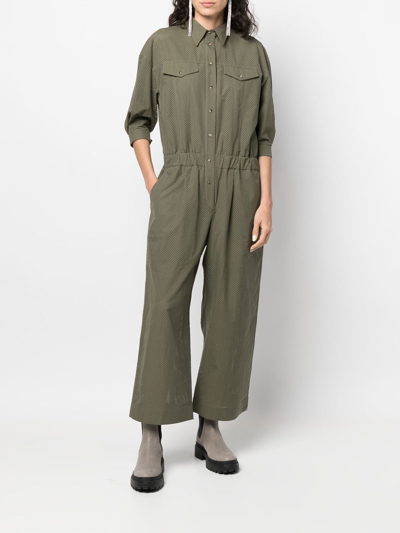 Brunello Cucinelli Perforated Straight-leg Jumpsuit In Grün