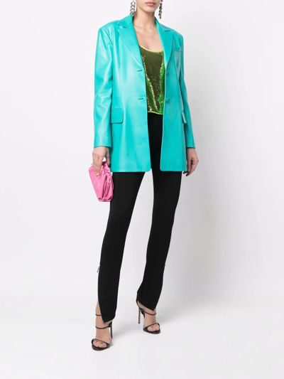 Shop Versace Leather Blazer Jacket In Grün