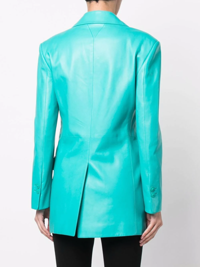 Shop Versace Leather Blazer Jacket In Grün